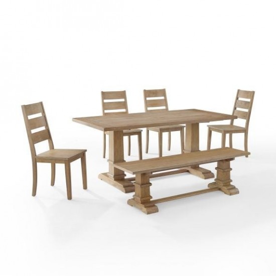 Joanna 6Pc Dining Set Rustic Brown - Table, Bench, 4 Ladder Back Chairs