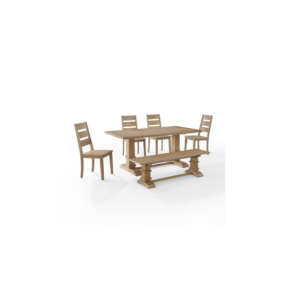 Joanna 6Pc Dining Set Rustic Brown - Table, Bench, 4 Ladder Back Chairs