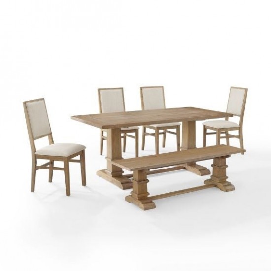 Joanna 6Pc Dining Set Rustic Brown - Table, Bench, 4 Upholstered Chairs