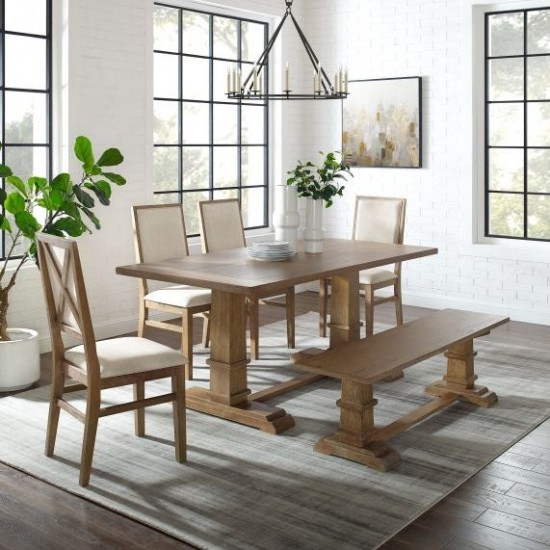 Joanna 6Pc Dining Set Rustic Brown - Table, Bench, 4 Upholstered Chairs