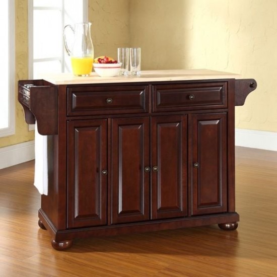 Alexandria Wood Top Full Size Kitchen Island/Cart Mahogany/Natural