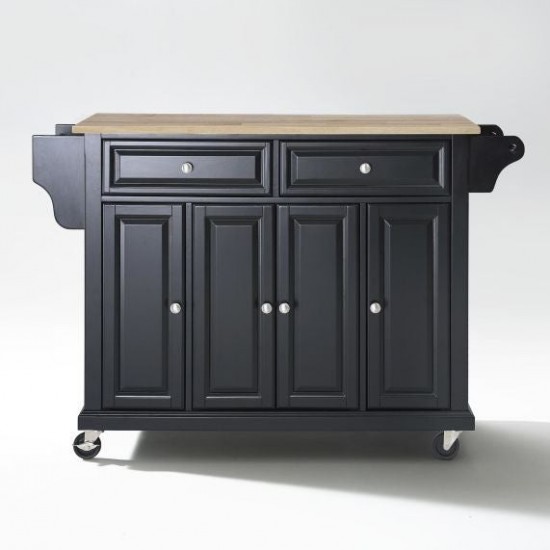 Full Size Wood Top Kitchen Cart Black/Natural