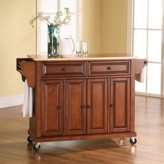 Full Size Wood Top Kitchen Cart Cherry/Natural