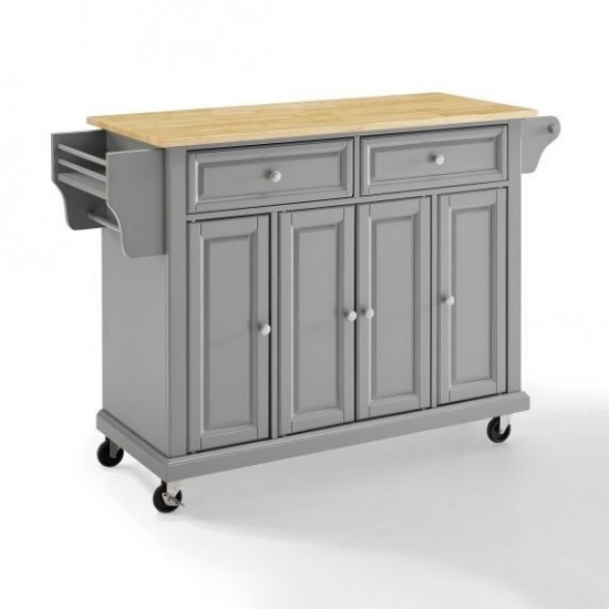 Full Size Wood Top Kitchen Cart Gray/Natural