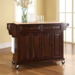 Full Size Wood Top Kitchen Cart Mahogany/Natural