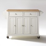 Full Size Wood Top Kitchen Cart White/Natural