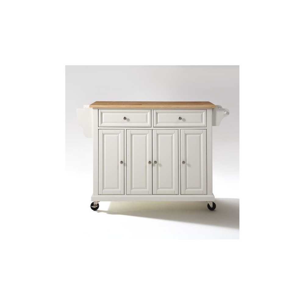 Full Size Wood Top Kitchen Cart White/Natural