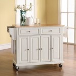 Full Size Wood Top Kitchen Cart White/Natural