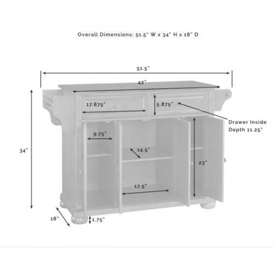 Alexandria Stainless Steel Top Full Size Kitchen Island/Cart Black