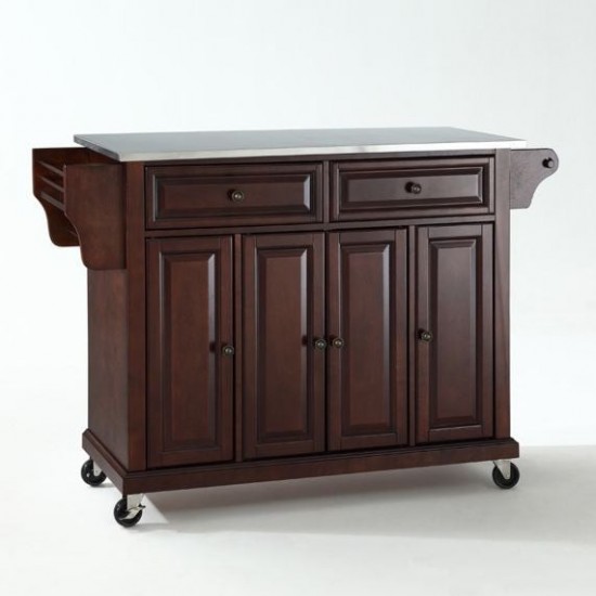 Full Size Stainless Steel Top Kitchen Cart Mahogany/Stainless Steel