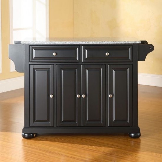 Alexandria Granite Top Full Size Kitchen Island/Cart Black/Gray