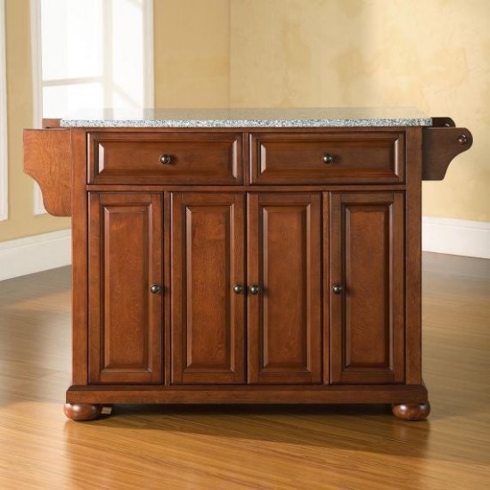 Alexandria Granite Top Full Size Kitchen Island/Cart Cherry/Gray