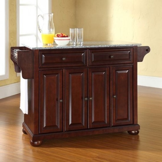 Alexandria Granite Top Full Size Kitchen Island/Cart Mahogany/Gray