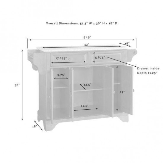 Lafayette Granite Top Full Size Kitchen Island/Cart White/Gray