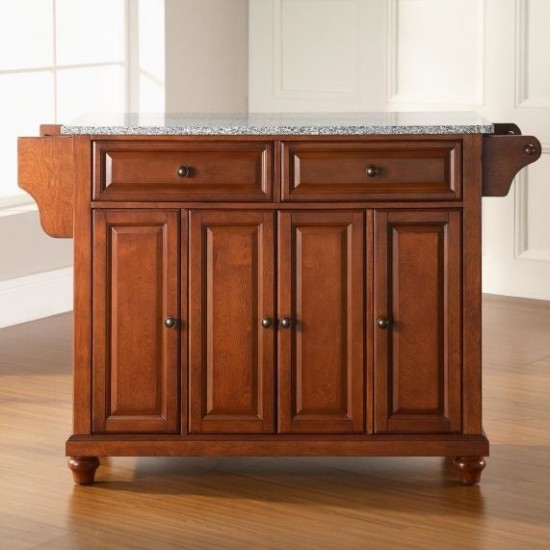 Cambridge Granite Top Full Size Kitchen Island/Cart Cherry/Gray