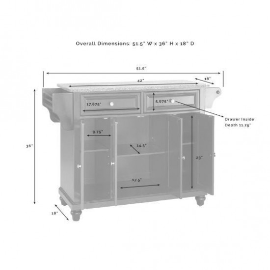 Cambridge Granite Top Full Size Kitchen Island/Cart Cherry/Gray