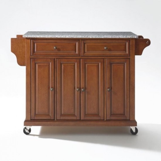 Full Size Granite Top Kitchen Cart Cherry/Gray