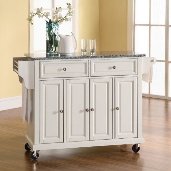 Full Size Granite Top Kitchen Cart White/Gray