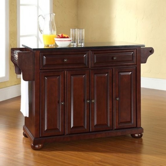 Alexandria Granite Top Full Size Kitchen Island/Cart Mahogany/Black