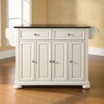 Alexandria Granite Top Full Size Kitchen Island/Cart White/Black