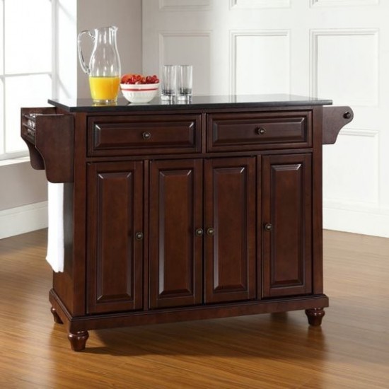 Cambridge Granite Top Full Size Kitchen Island/Cart Mahogany/Black