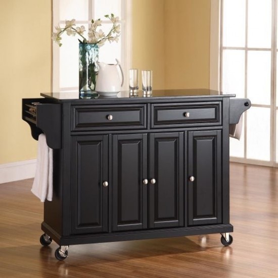 Full Size Granite Top Kitchen Cart Black/Black