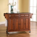 Full Size Granite Top Kitchen Cart Cherry/Black