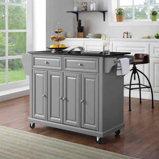 Full Size Granite Top Kitchen Cart Gray/Black