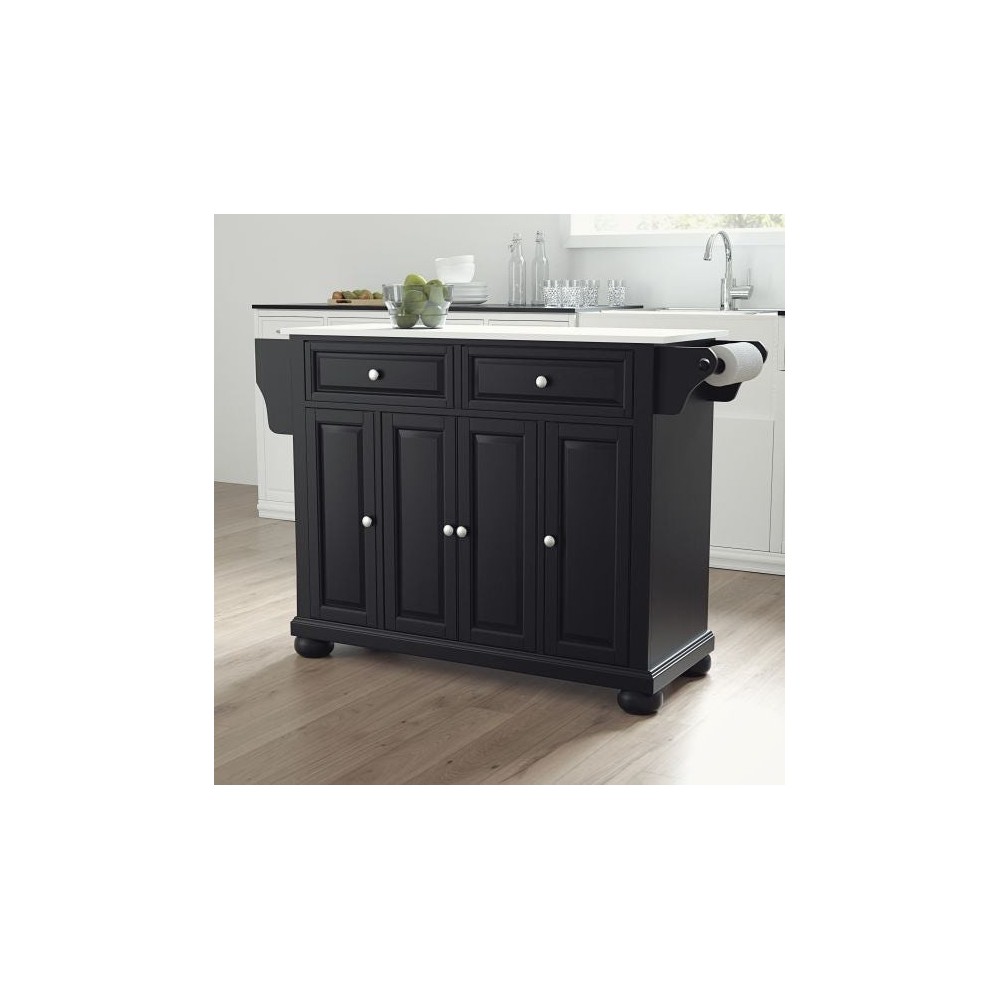 Alexandria Granite Top Full Size Kitchen Island/Cart Black/White