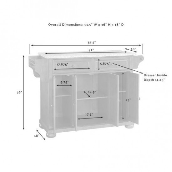 Alexandria Granite Top Full Size Kitchen Island/Cart Mahogany/White