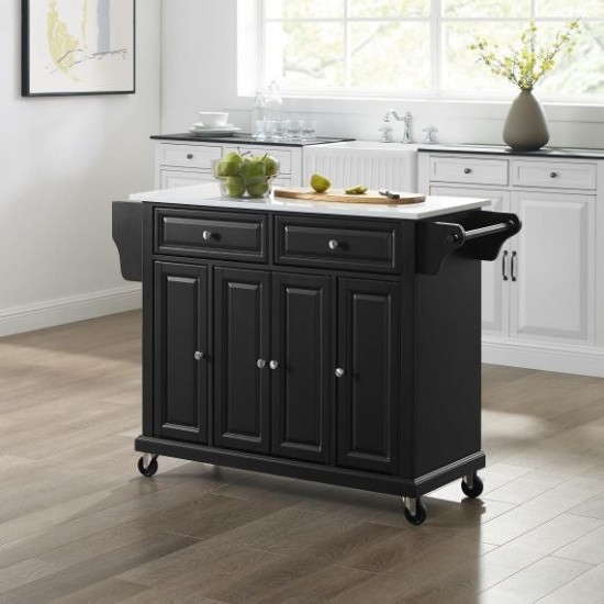 Full Size Granite Top Kitchen Cart Black/White