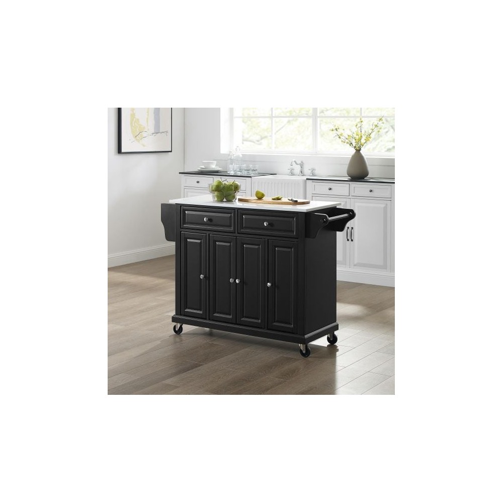 Full Size Granite Top Kitchen Cart Black/White