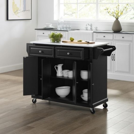 Full Size Granite Top Kitchen Cart Black/White