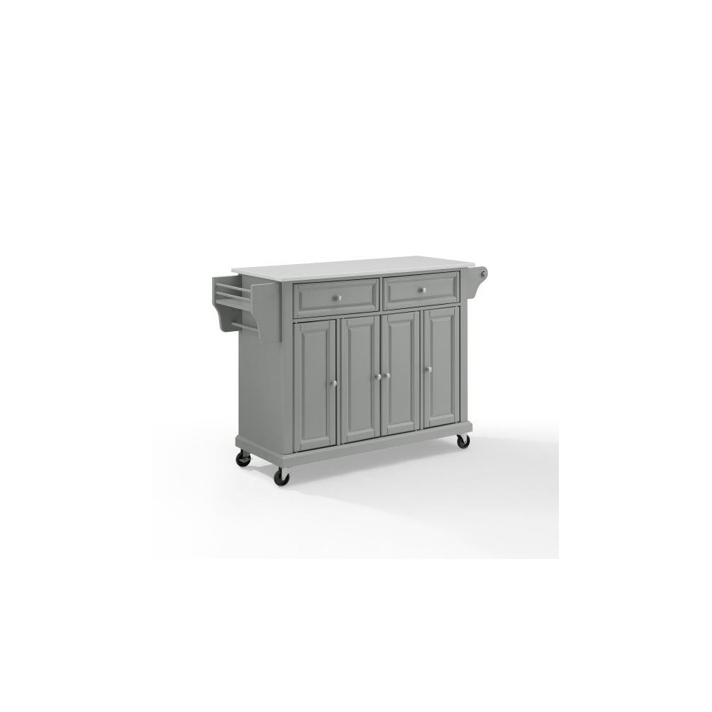 Full Size Granite Top Kitchen Cart Gray/White