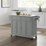 Full Size Granite Top Kitchen Cart Gray/White