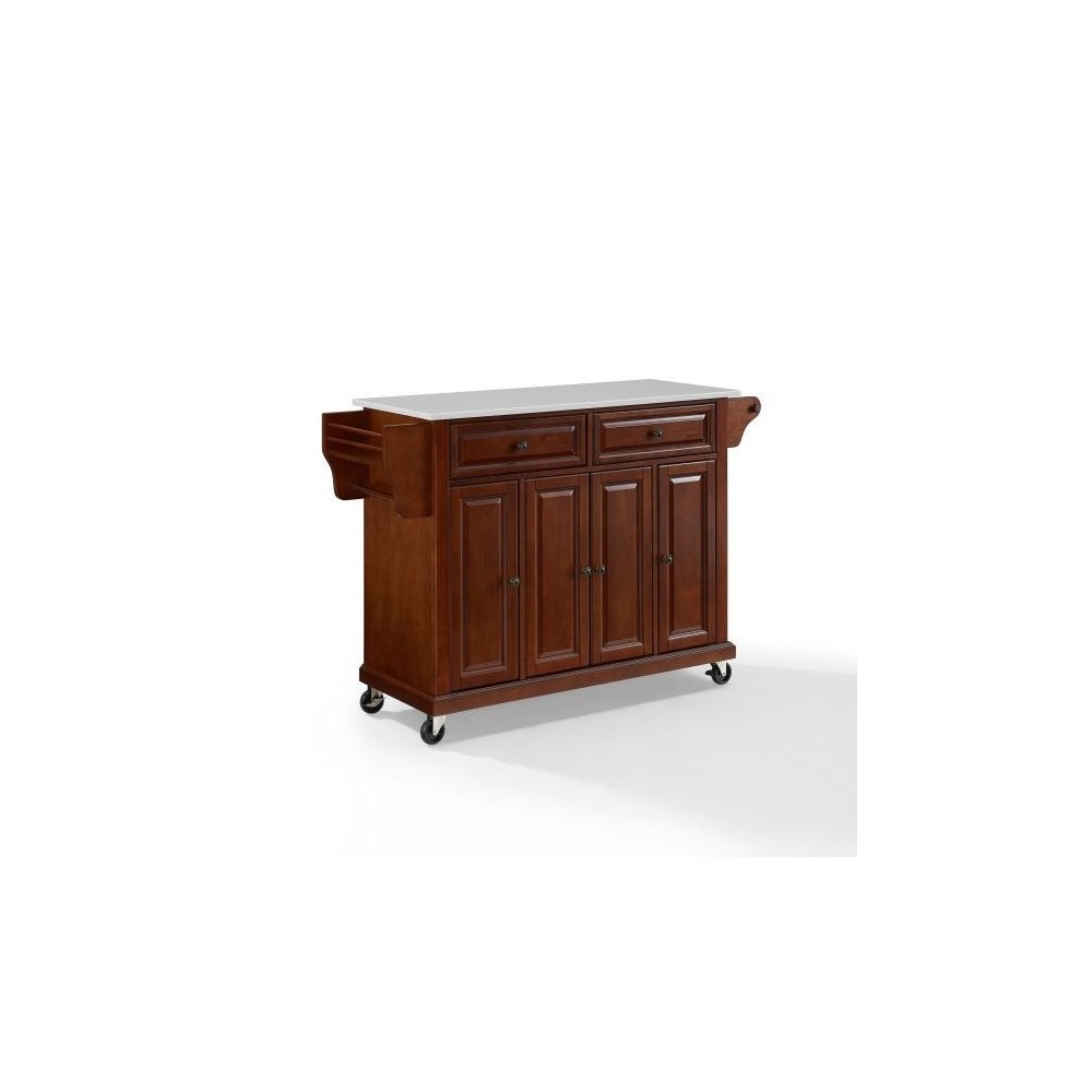 Full Size Granite Top Kitchen Cart Mahogany/White