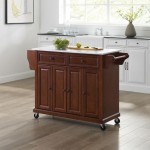 Full Size Granite Top Kitchen Cart Mahogany/White