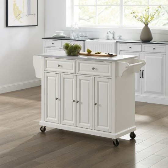 Full Size Granite Top Kitchen Cart White/White
