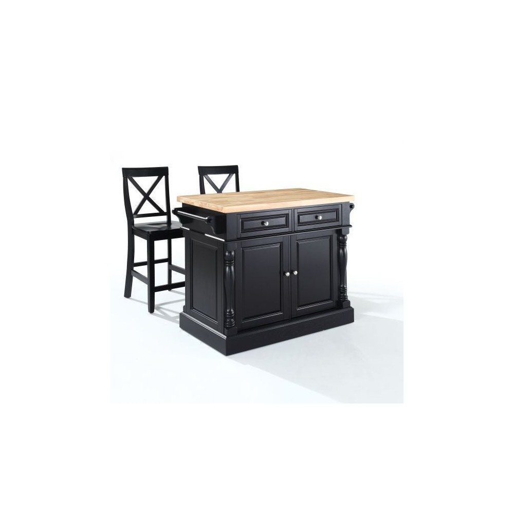 Oxford Kitchen Island W/X-Back Stools Black