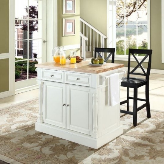 Oxford Kitchen Island W/X-Back Stools White