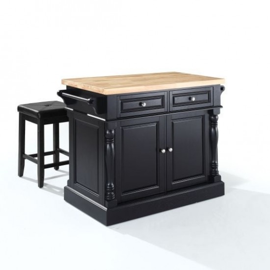 Oxford Kitchen Island W/Square Seat Stools Black