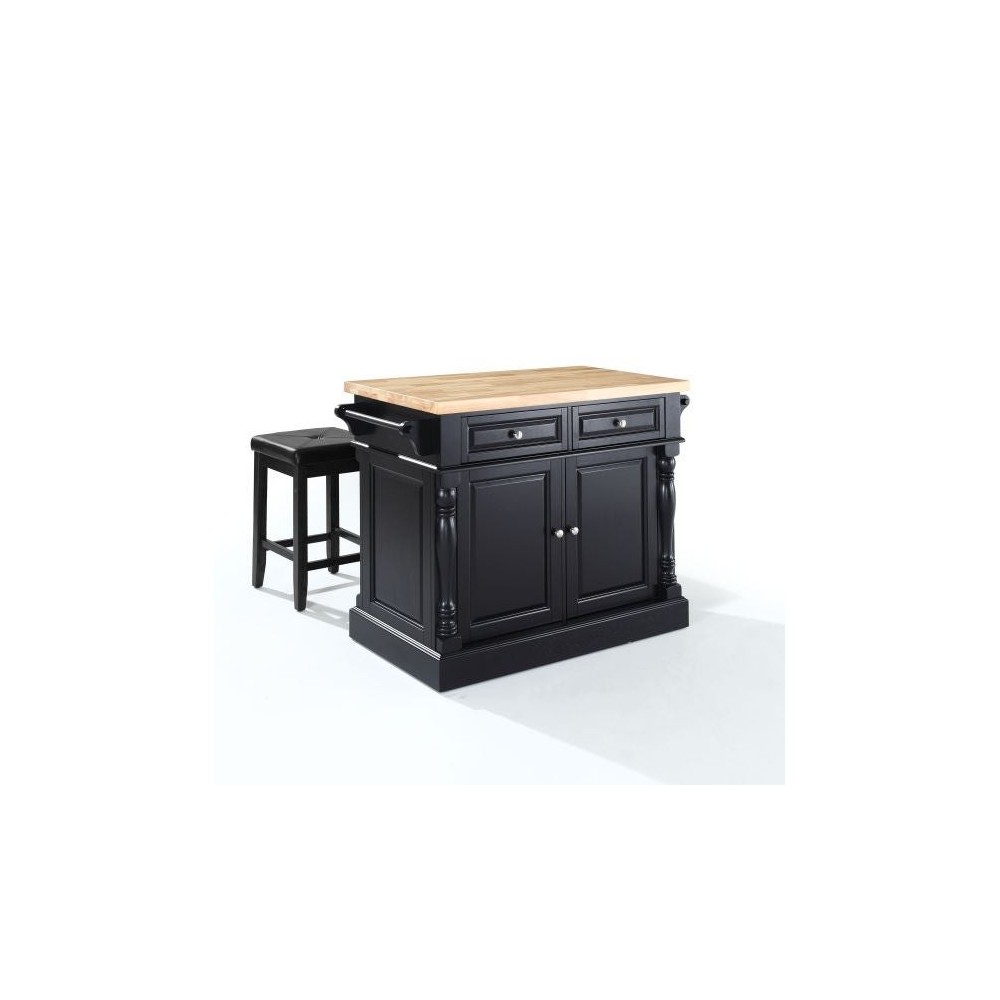 Oxford Kitchen Island W/Square Seat Stools Black