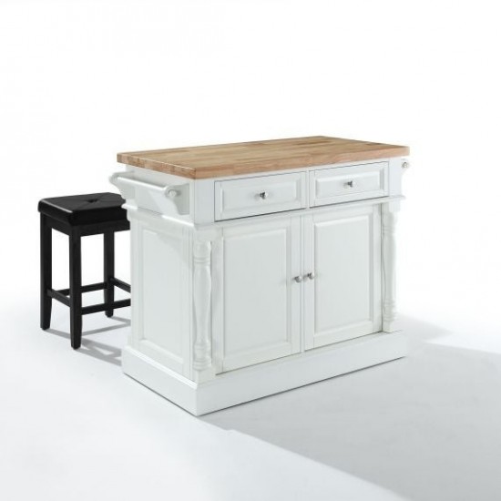 Oxford Kitchen Island W/Square Seat Stools White