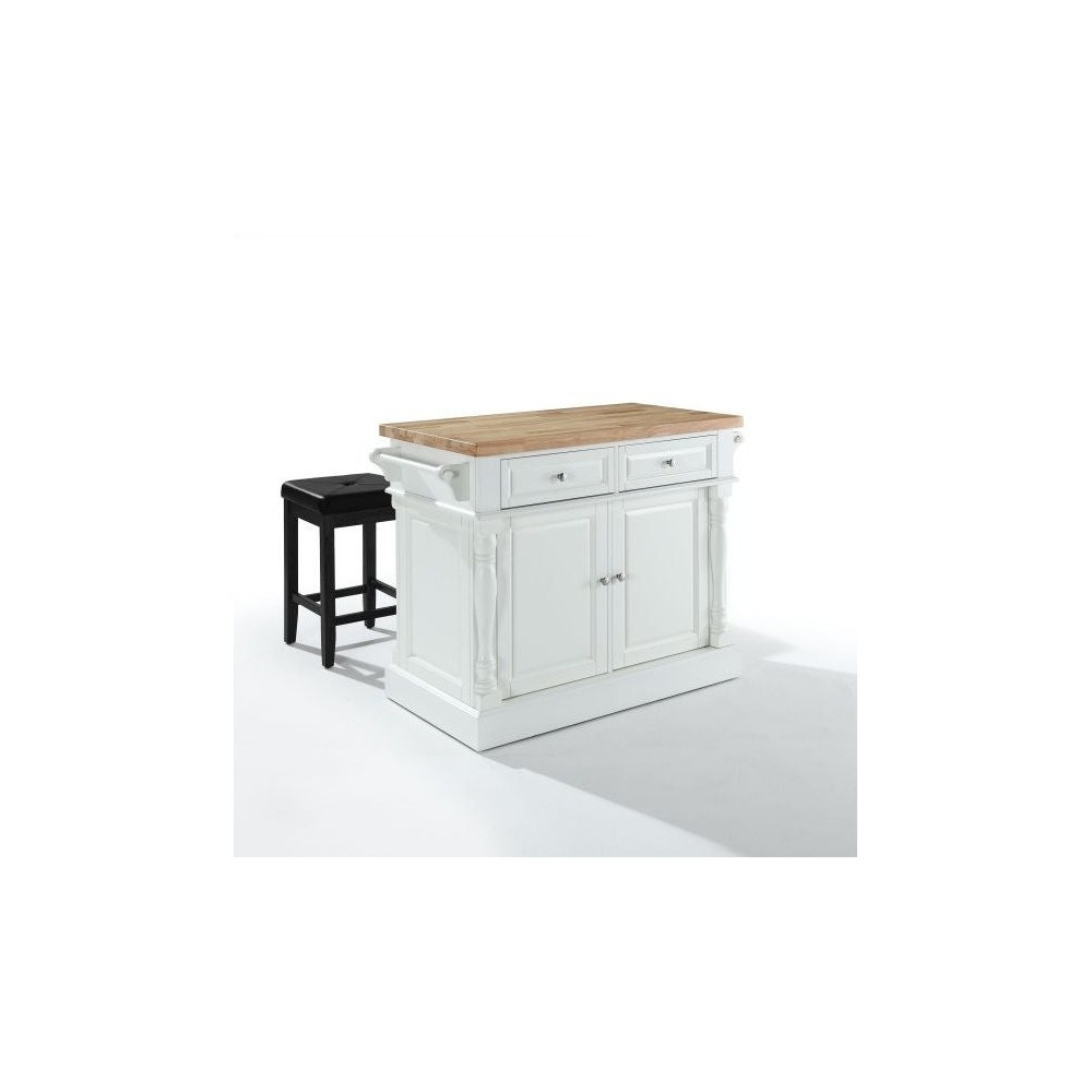 Oxford Kitchen Island W/Square Seat Stools White