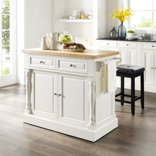 Oxford Kitchen Island W/Square Seat Stools White