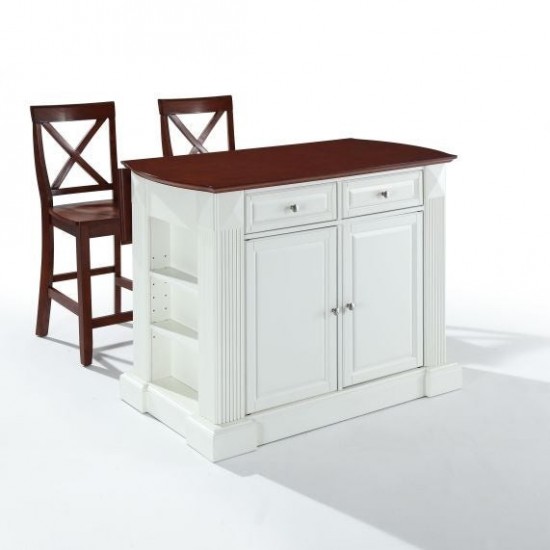 Coventry Drop Leaf Top Kitchen Island W/X-Back Stools White