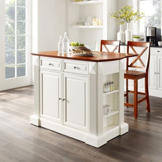 Coventry Drop Leaf Top Kitchen Island W/X-Back Stools White