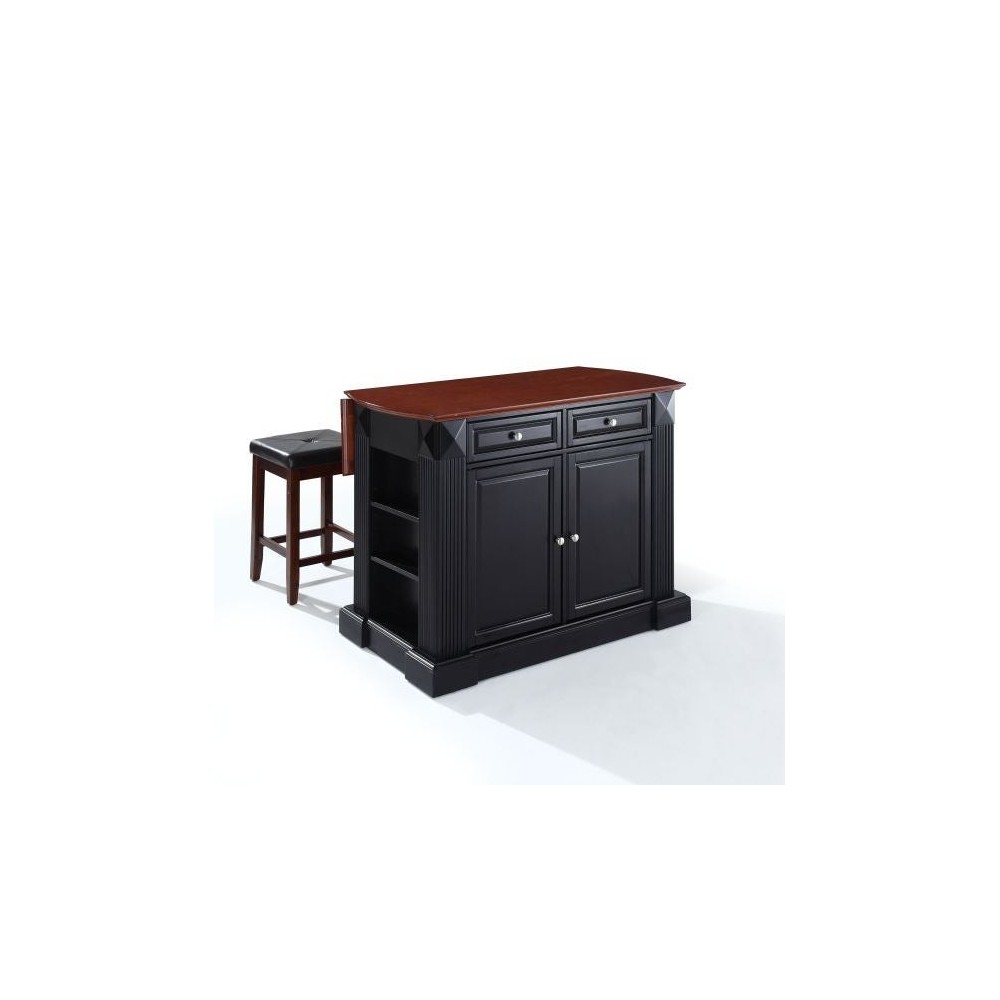 Coventry Drop Leaf Top Kitchen Island W/Uph Square Stools Black