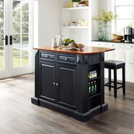 Coventry Drop Leaf Top Kitchen Island W/Uph Square Stools Black