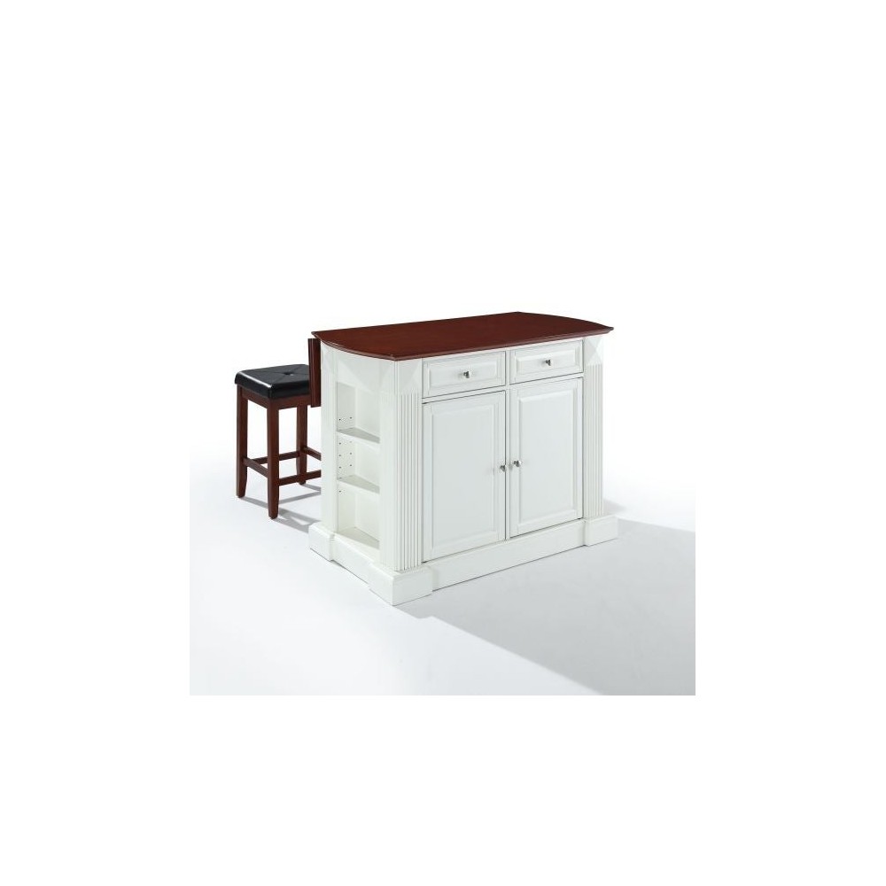 Coventry Drop Leaf Top Kitchen Island W/Uph Square Stools White